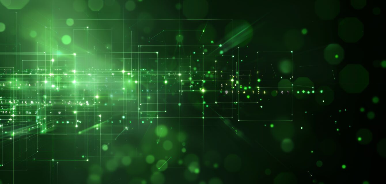 Futuristic design featuring a vibrant green digital data stream filled with glowing lines and shimmering particles Futuristic design featuring a vibrant green digital data stream filled with glowing lines and shimmering particles