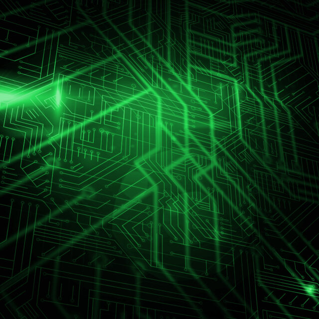 Digitally generated green and black circuit board
